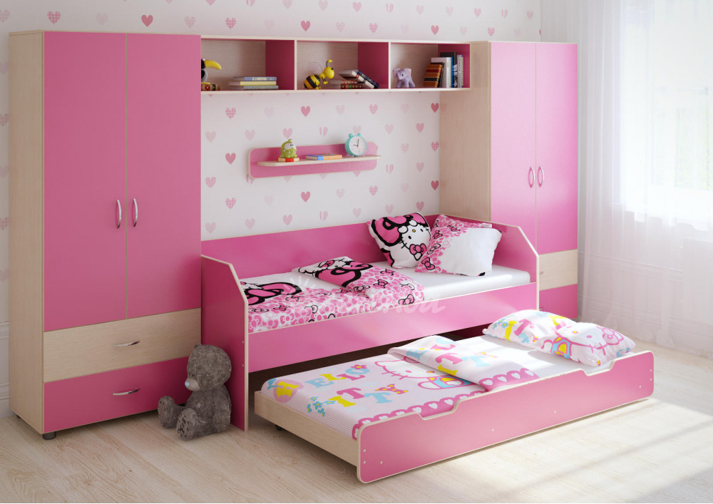 Детская стенка с кроватью и шкафом для девочки